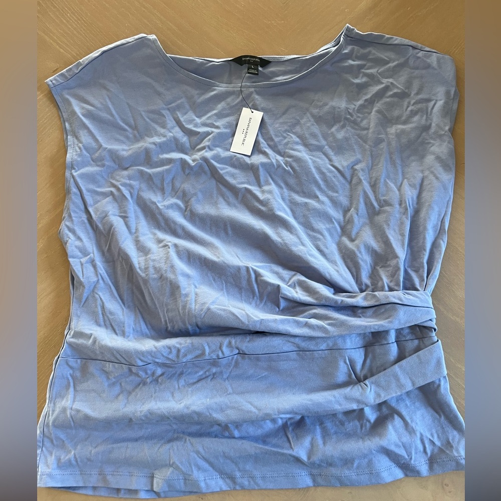 Banana Republic Light Blue Twist-Waist Short Sleeve Top